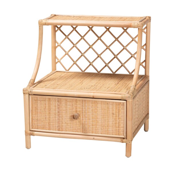 Baxton Studio Lalo Modern Bohemian Natural Brown Rattan 1-Drawer Nightstand 231-13153-ZORO - main